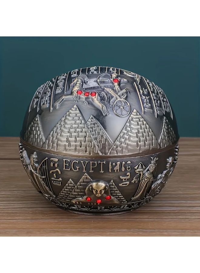 Bronze Egyptian Metal Ashtray with Lid Portable Pyramid Sphinx Design Home Office Decor Gift - Image 5